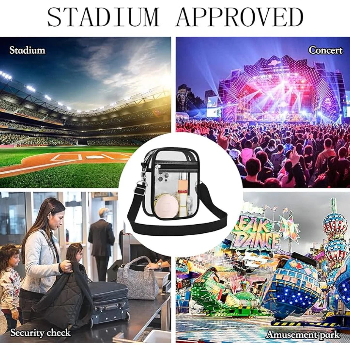 Clear Stadium Approved Crossbody Bag – Waterproof Transparent PVC Purse for Women, Concerts & Sporting Events