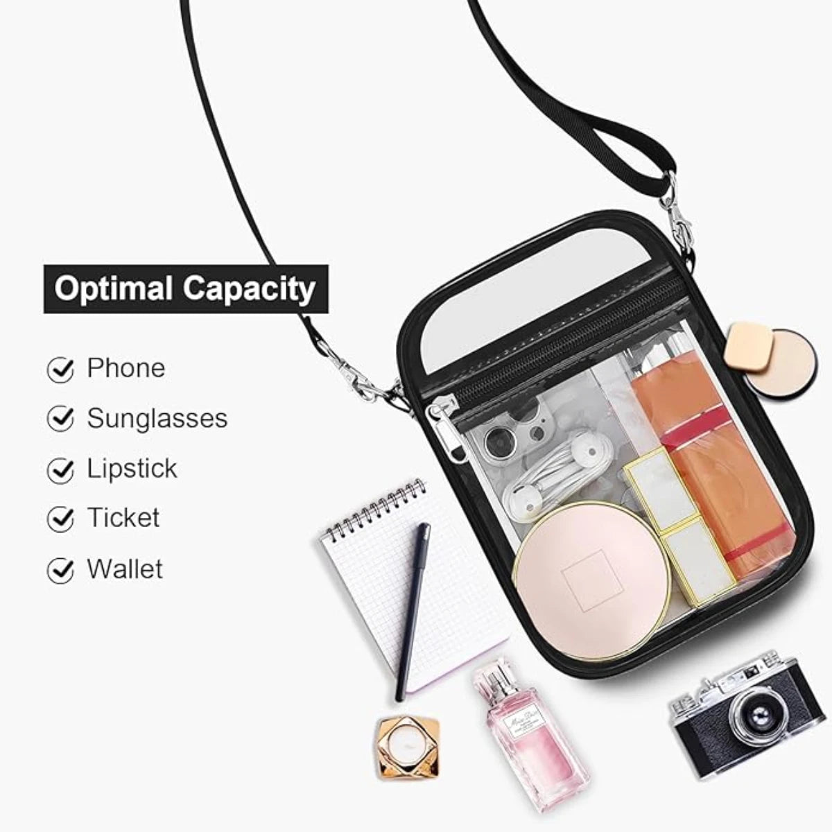 Clear Stadium Approved Crossbody Bag – Waterproof Transparent PVC Purse for Women, Concerts & Sporting Events