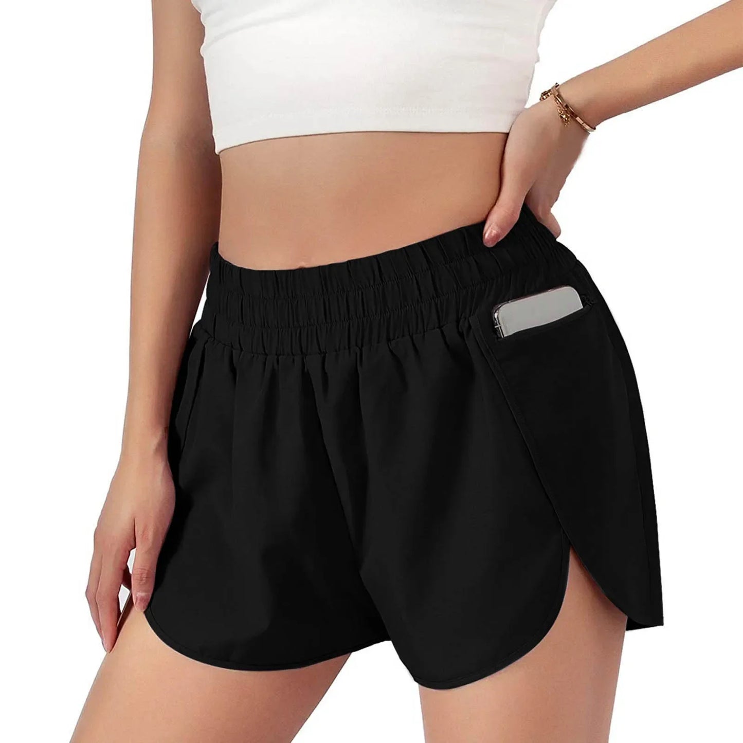 Women’s 2-in-1 Running Shorts with Zipper Pocket – Sports, Yoga, Tennis, Fitness (S-2XL)