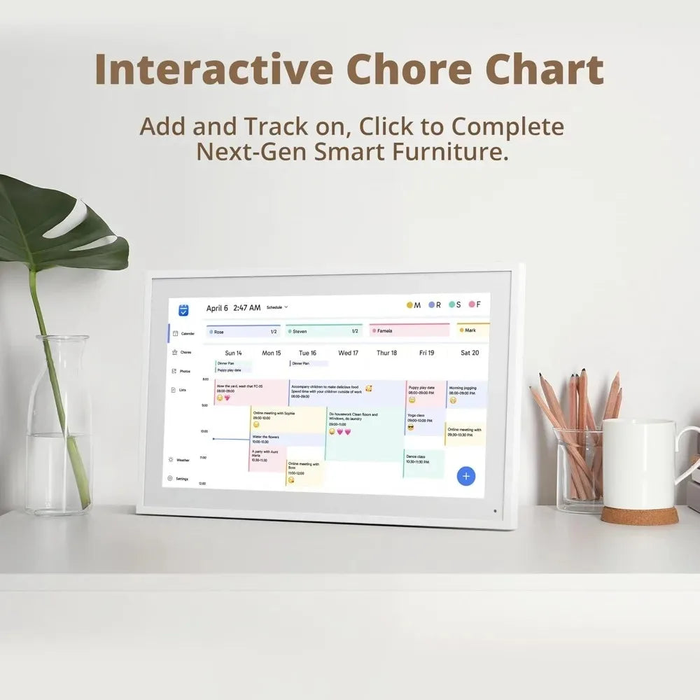 Hindetel 10” Smart Touchscreen Family Calendar & Chore Chart – Digital Frame with Photo & Video Display