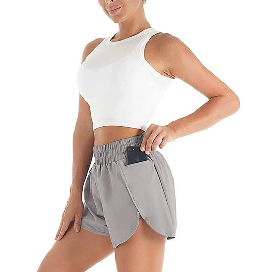 Women’s 2-in-1 Running Shorts with Zipper Pocket – Sports, Yoga, Tennis, Fitness (S-2XL)