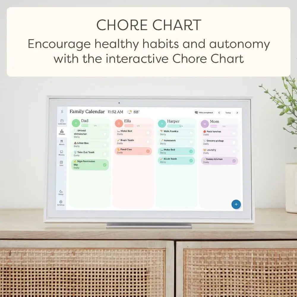 Hindetel 10” Smart Touchscreen Family Calendar & Chore Chart – Digital Frame with Photo & Video Display