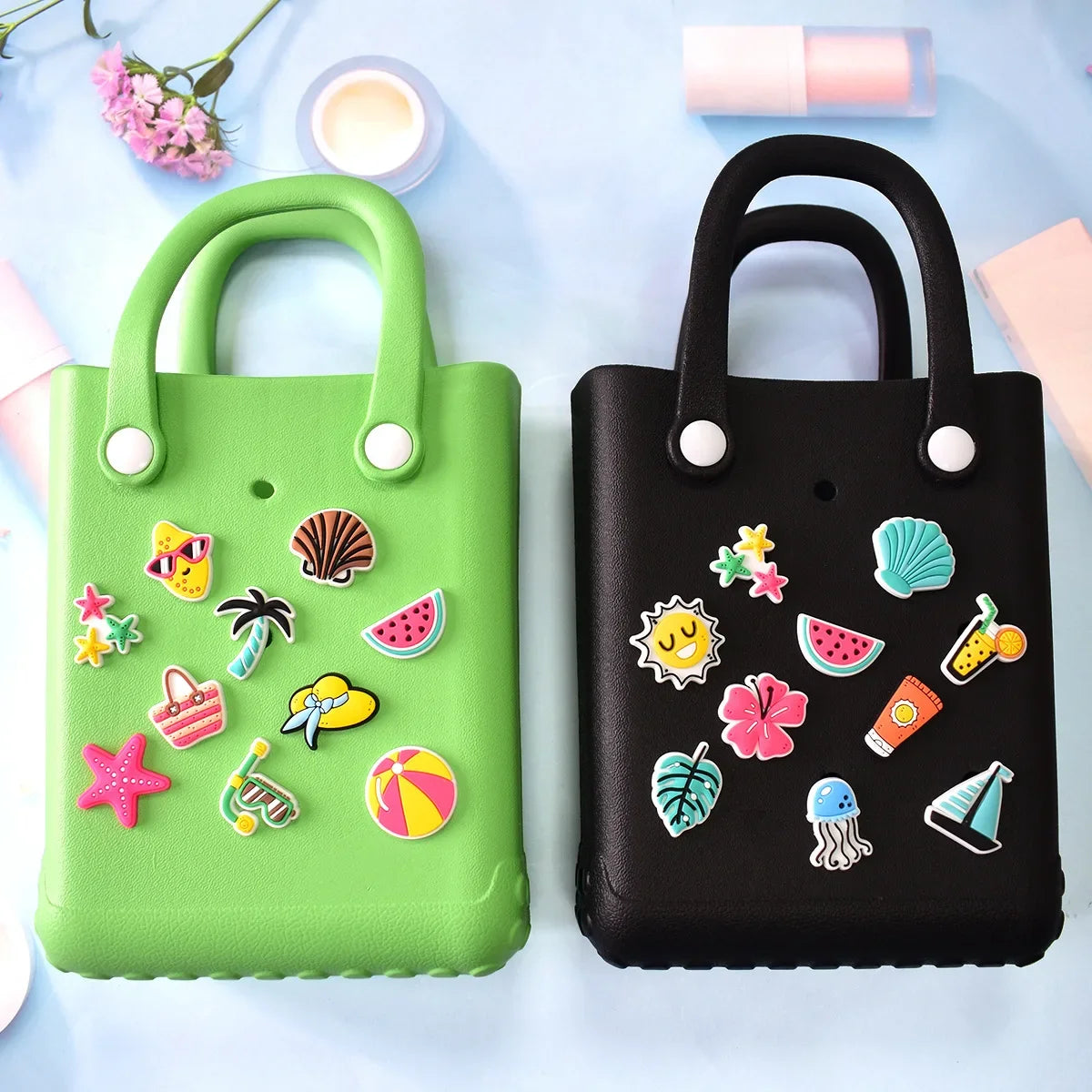 "Summer EVA Beach Bag Charms – Oversized Buckle Accessories for Bogg Tote Bags, DIY Decorative Pendants for Women & Travel Gifts"