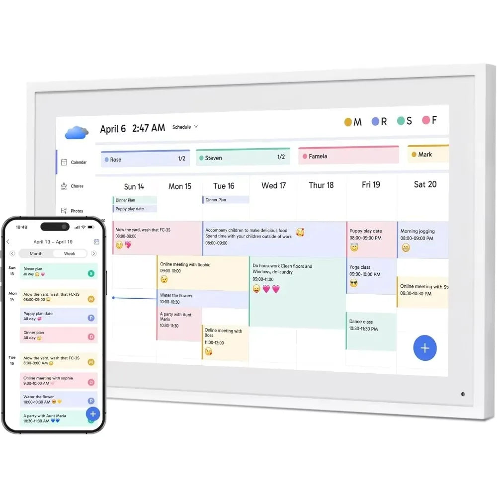 Hindetel 10” Smart Digital Calendar & Photo Frame – Touchscreen Family Planner with Auto-Sync for Google & Apple Calendars
