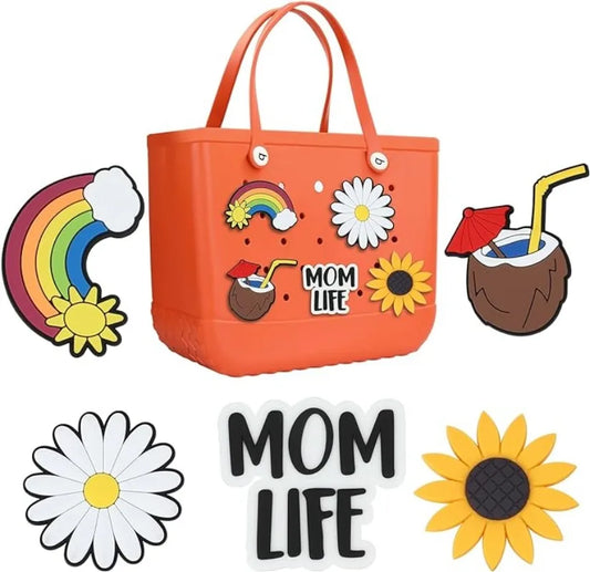 Mom Life Charms for Bogg Bag Beach Tote Bag PVC Cute Accessories for Bogg Bag/Simply Southern All Size DIY Decoration Charms