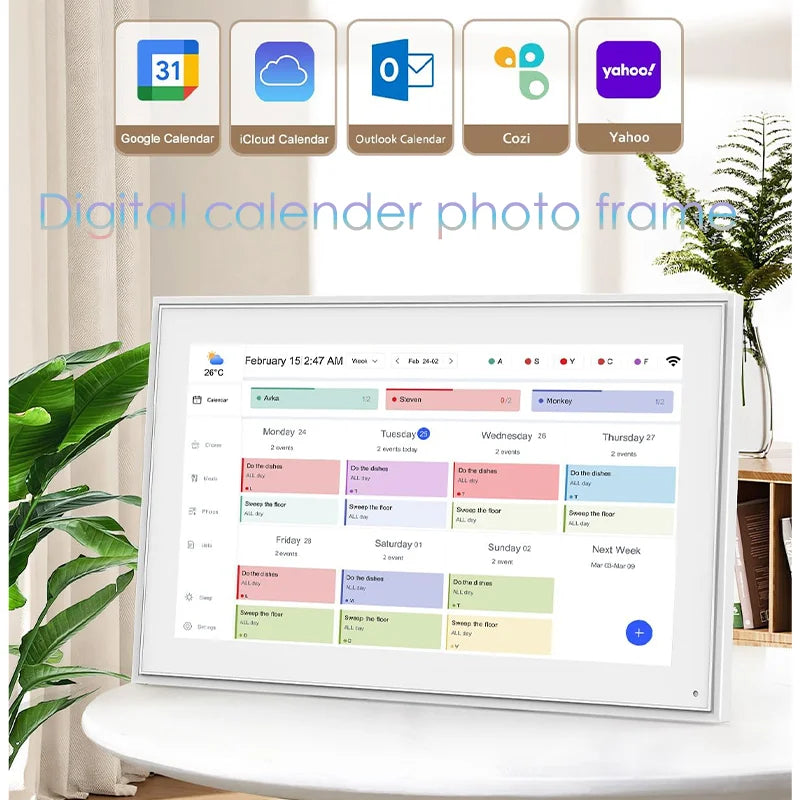 Hindetel 10” Smart Touchscreen Family Calendar & Chore Chart – Digital Frame with Photo & Video Display