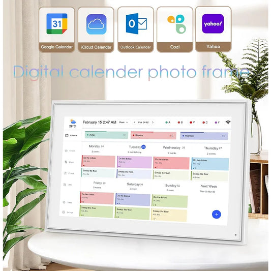Hindetel 10” Smart Touchscreen Family Calendar & Chore Chart – Digital Frame with Photo & Video Display