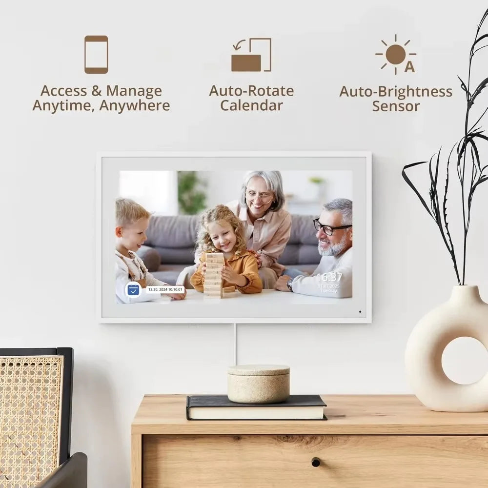 Hindetel 10” Smart Digital Calendar & Photo Frame – Touchscreen Family Planner with Auto-Sync for Google & Apple Calendars